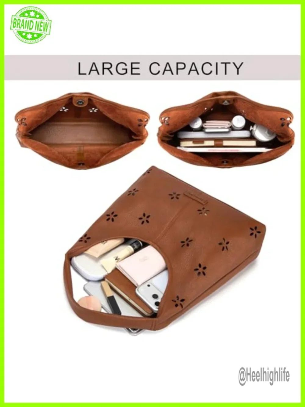 Faux Leather Hobo Bag with Magnetic Closure and Pouch